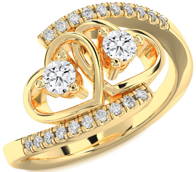 Lab Diamond Gold Silver Heart Two Stone Ring