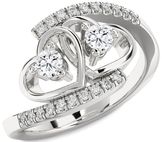 Lab Diamond Silver Heart Two Stone Ring