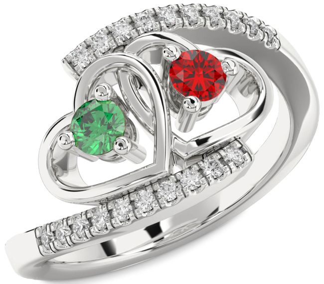Diamond Silver Heart Two Stone Promise Ring