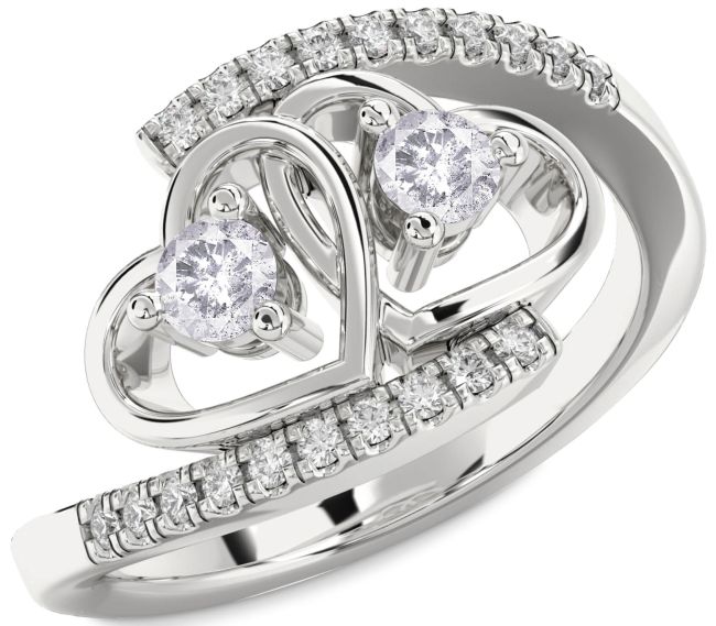 Salt & Pepper Diamond Silver Heart Two Stone Ring