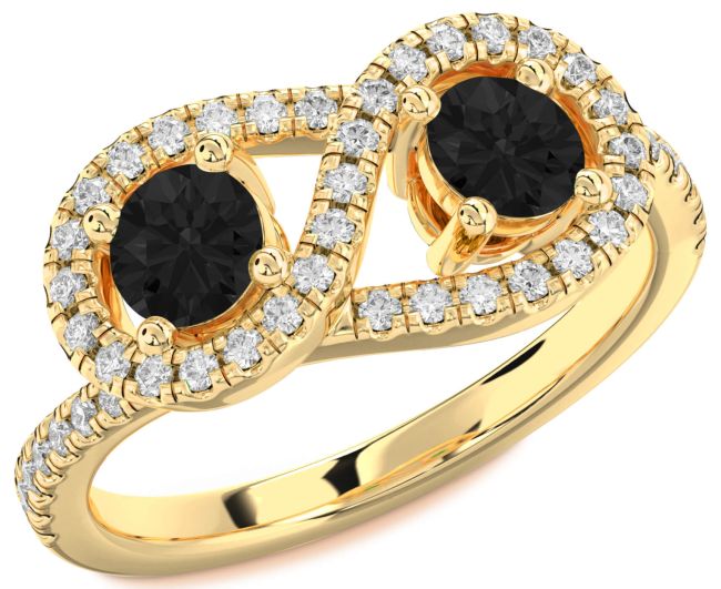 Black Diamond Gold Infinity Round Two Stone Pave Ring