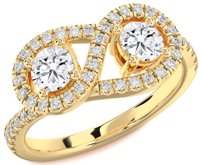 Diamond Gold Silver Infinity Round Two Stone Pave Ring