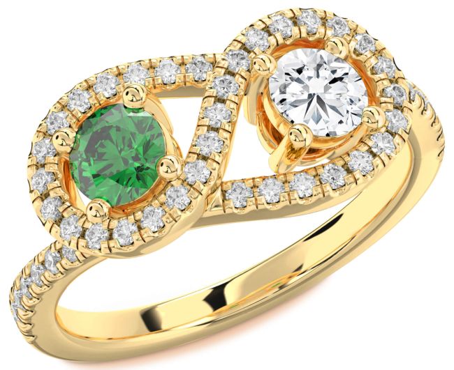 Diamond Gold Infinity Round Two Stone Pave Promise Ring