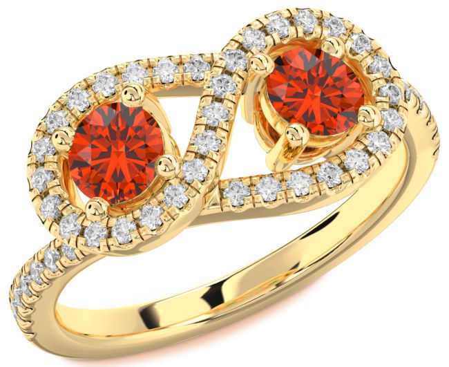 Diamond Fire Opal Gold Infinity Round Two Stone Pave Ring