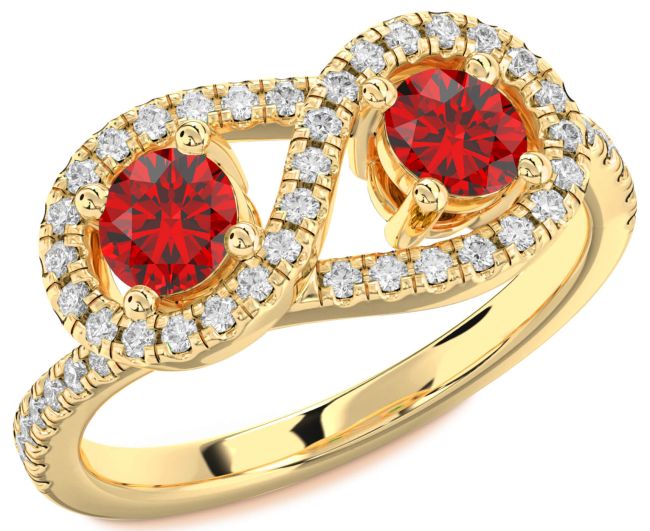 Diamond Ruby Gold Silver Infinity Round Two Stone Pave Birthstone Ring