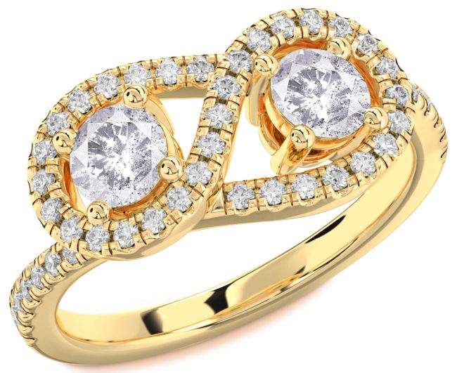 Salt & Pepper Diamond Gold Infinity Round Two Stone Pave Ring