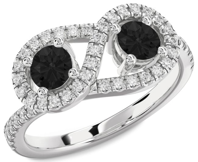 Black Diamond Silver Infinity Round Two Stone Pave Ring