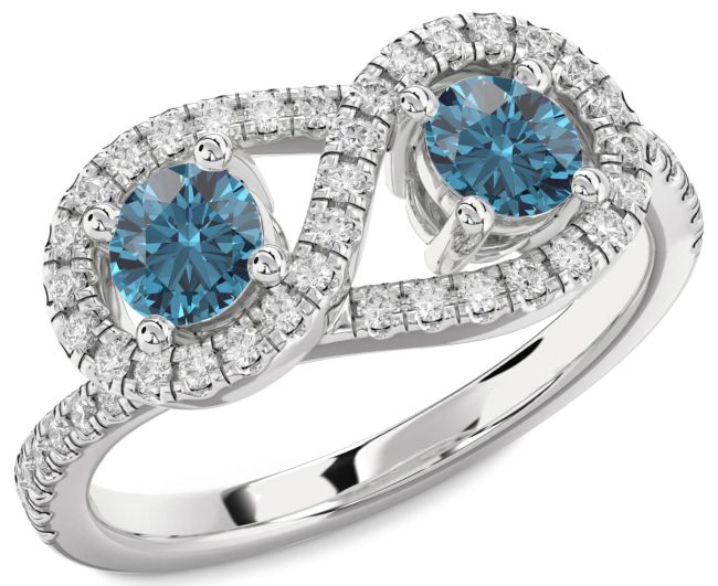 Blue Diamond Platinum Infinity Round Two Stone Pave Ring