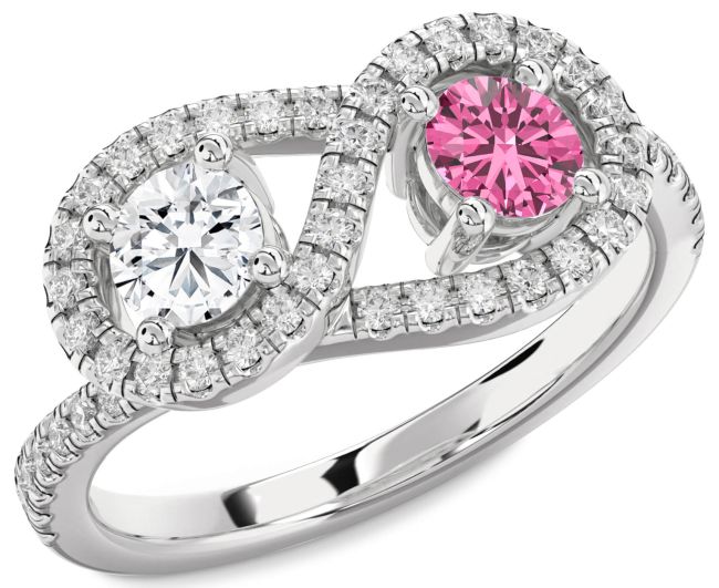 Diamond Silver Infinity Round Two Stone Pave Promise Ring