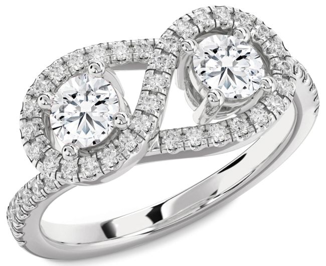 Diamond Silver Infinity Round Two Stone Pave Ring