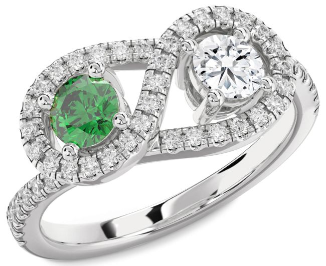 Diamond Silver Infinity Round Two Stone Pave Promise Ring