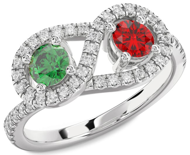 Diamond Silver Infinity Round Two Stone Pave Promise Ring
