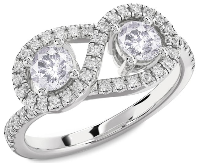 Salt & Pepper Diamond Platinum Infinity Round Two Stone Pave Ring