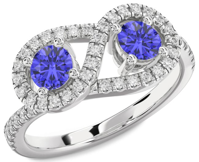 Diamond Tanzanite Silver Infinity Round Two Stone Pave Ring