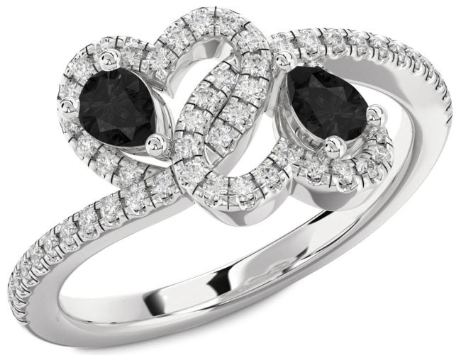 Black Diamond Silver Heart Two Stone Pave Ring