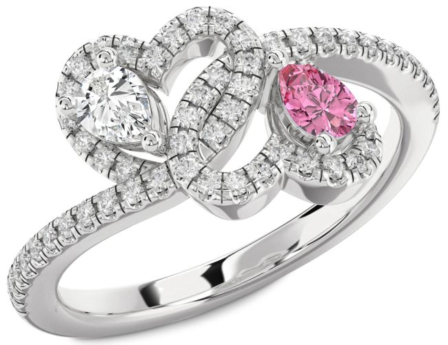 Diamond White Gold Heart Two Stone Pave Promise Ring