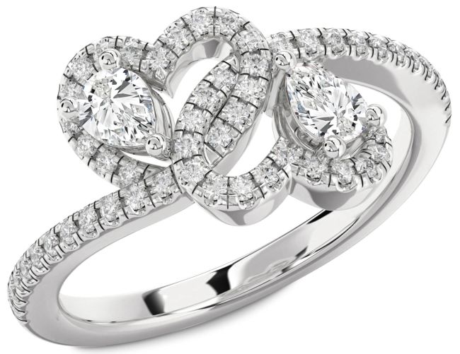 Diamond White Gold Heart Two Stone Pave Ring