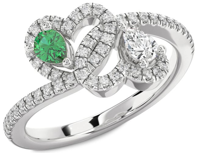 Diamond Silver Heart Two Stone Pave Promise Ring