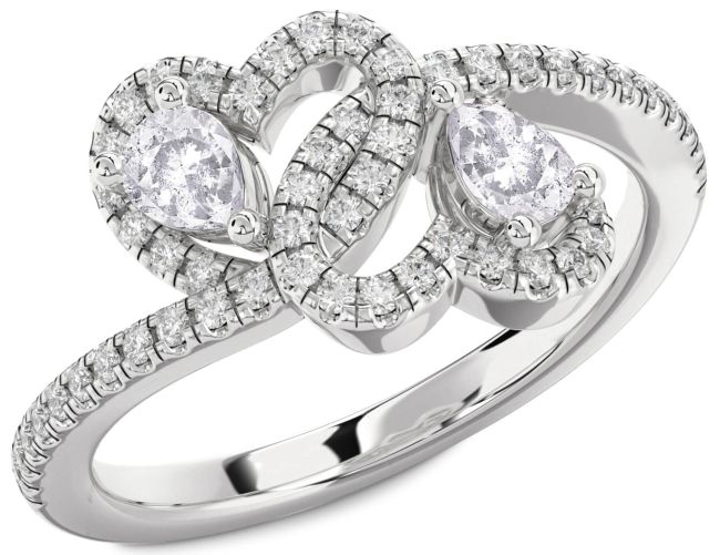 Salt & Pepper Diamond Silver Heart Two Stone Pave Ring