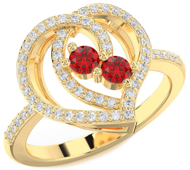Diamond Ruby Gold Heart Two Stone Birthstone Ring