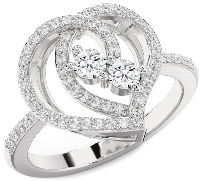 Lab Diamond Silver Heart Two Stone Ring