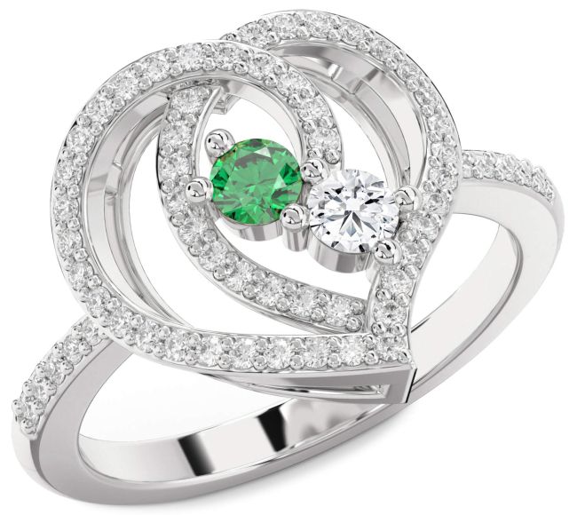 Diamond Silver Heart Two Stone Promise Ring