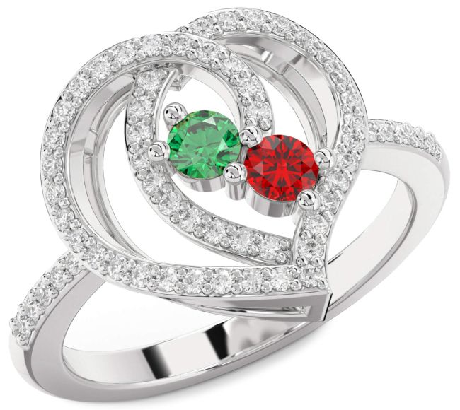 Diamond Silver Heart Two Stone Promise Ring