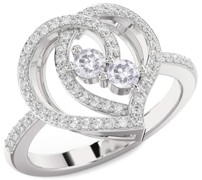 Salt & Pepper Diamond Silver Heart Two Stone Ring