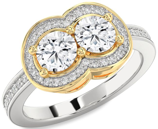 Diamond Platinum & Yellow Gold Infinity Round Two Stone Ring
