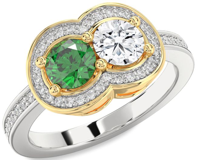 Diamond Gold Silver Infinity Round Two Stone Promise Ring