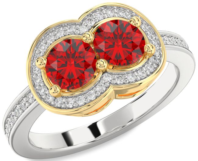 Diamond Ruby Gold Silver Infinity Round Two Stone Birthstone Ring