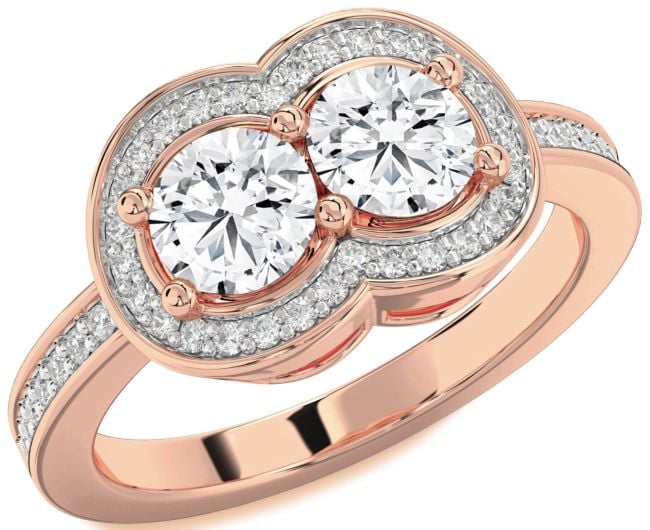 Diamond Rose Gold Silver Infinity Round Two Stone Ring