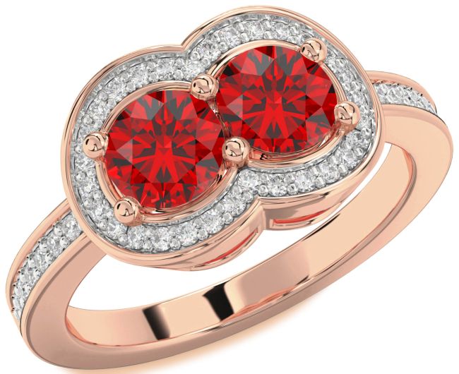 Diamond Ruby Rose Gold Infinity Round Two Stone Birthstone Ring