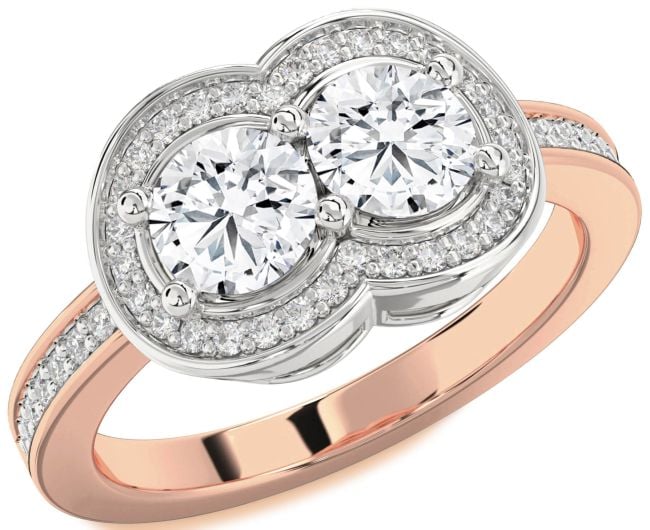 Diamond Rose Gold Silver Infinity Round Two Stone Ring
