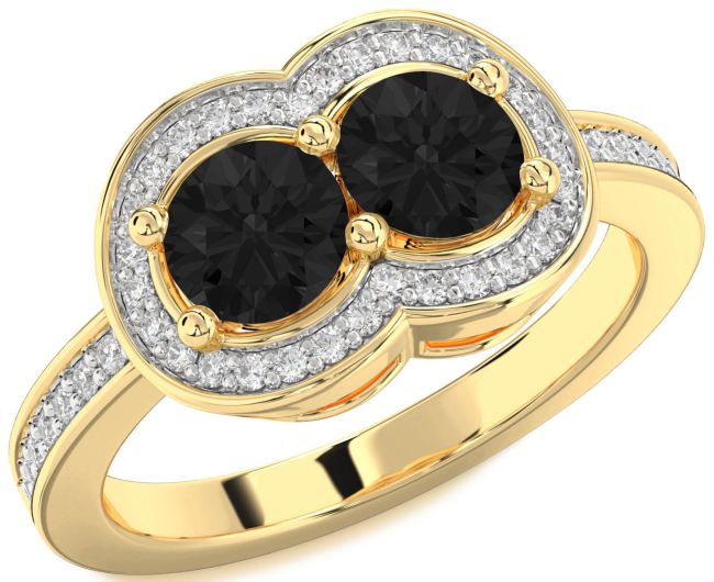 Black Diamond Gold Infinity Round Two Stone Ring