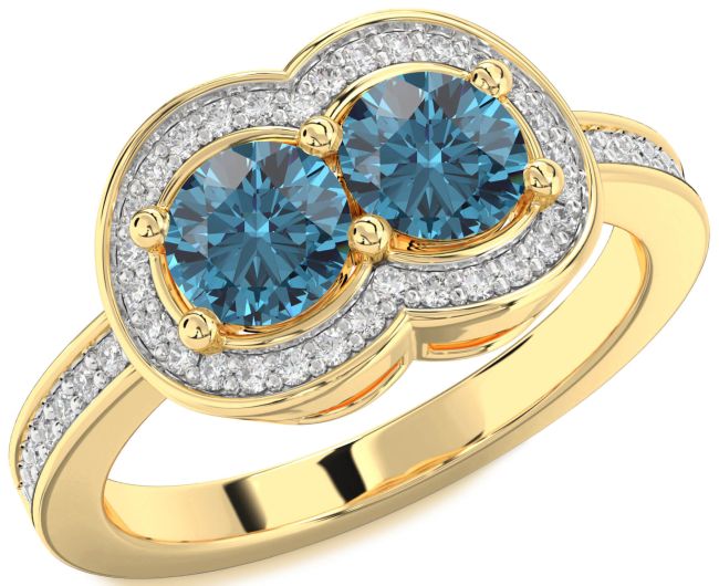 Blue Diamond Gold Infinity Round Two Stone Ring