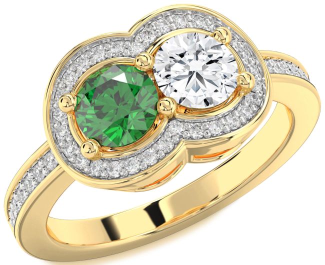 Diamond Gold Silver Infinity Round Two Stone Promise Ring