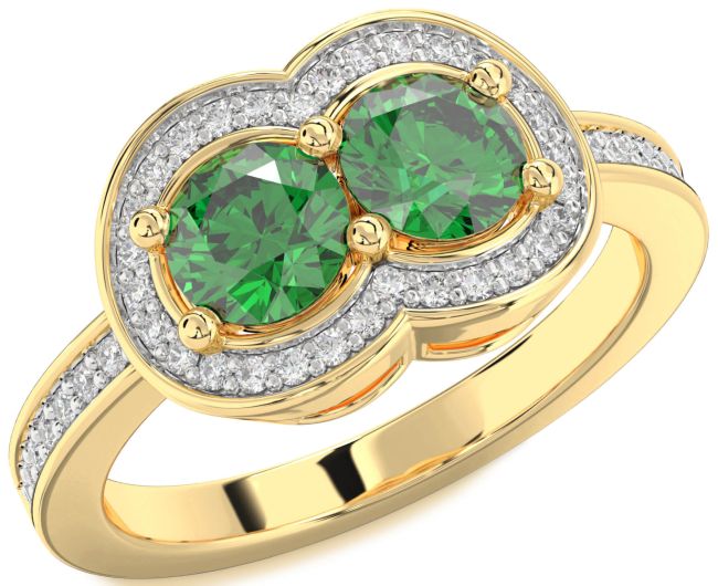 Diamond Emerald Gold Silver Infinity Round Two Stone Birthstone Ring