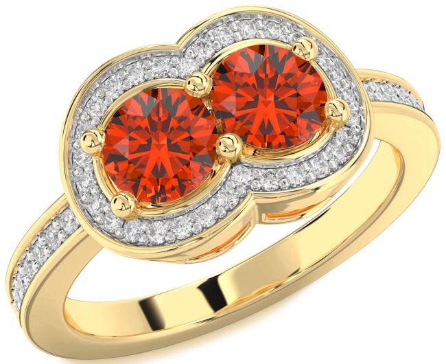 Diamond Fire Opal Gold Silver Infinity Round Two Stone Ring
