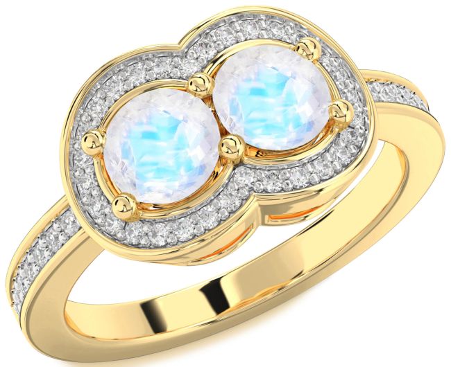 Diamond Moonstone Gold Infinity Round Two Stone Ring
