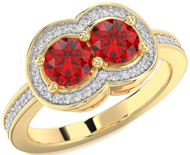 Diamond Ruby Gold Infinity Round Two Stone Birthstone Ring