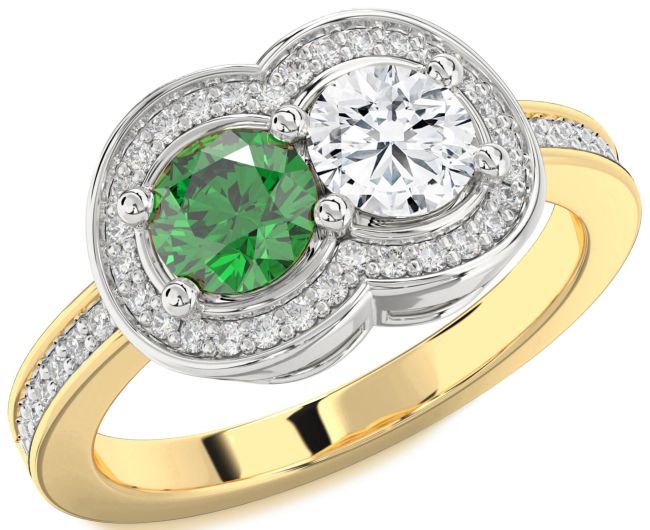 Diamond Gold Silver Infinity Round Two Stone Promise Ring