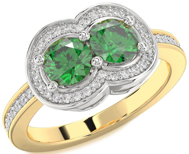 Diamond Emerald Gold Silver Infinity Round Two Stone Birthstone Ring