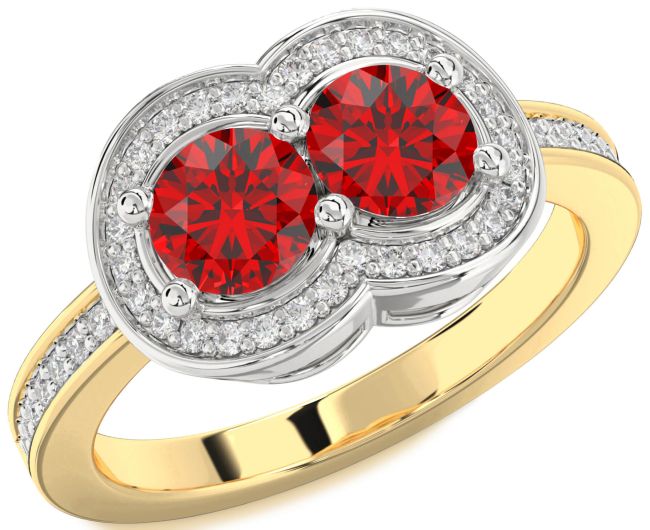 Diamond Ruby Gold Silver Infinity Round Two Stone Birthstone Ring