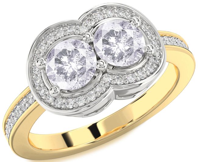 Salt & Pepper Diamond Gold Silver Infinity Round Two Stone Ring