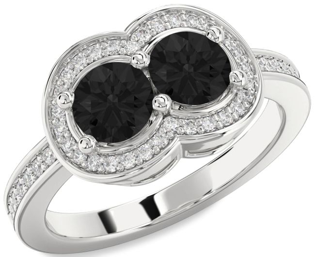 Black Diamond Platinum Infinity Round Two Stone Ring