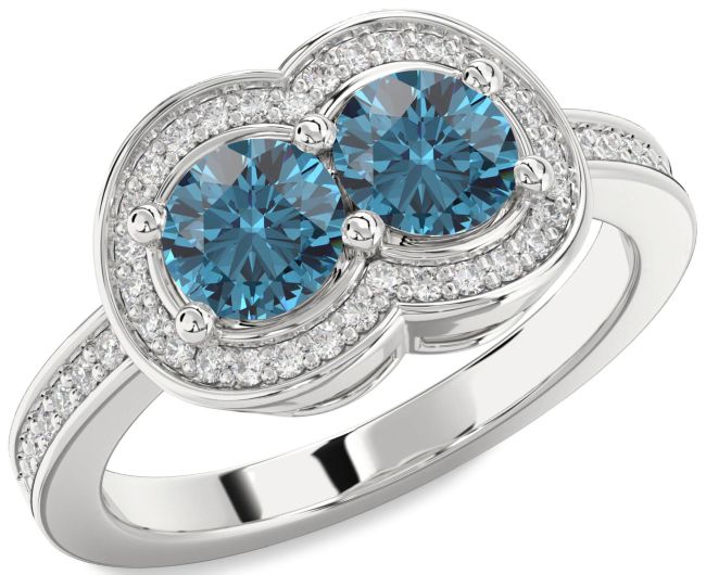 Blue Diamond Platinum Infinity Round Two Stone Ring