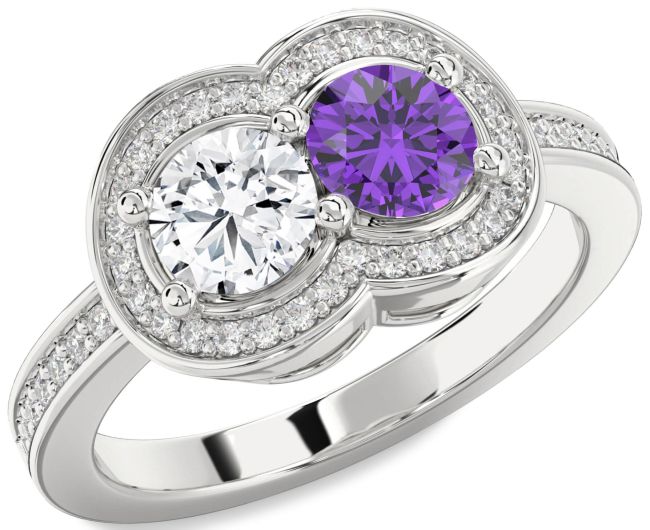 Diamond Silver Infinity Round Two Stone Promise Ring