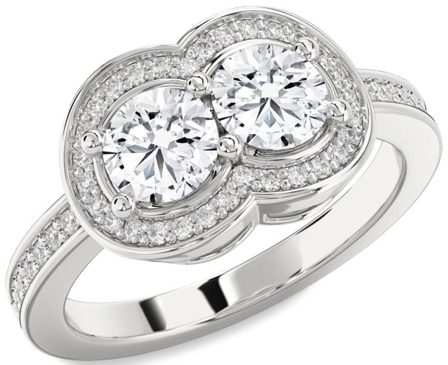 Diamond Silver Infinity Round Two Stone Ring