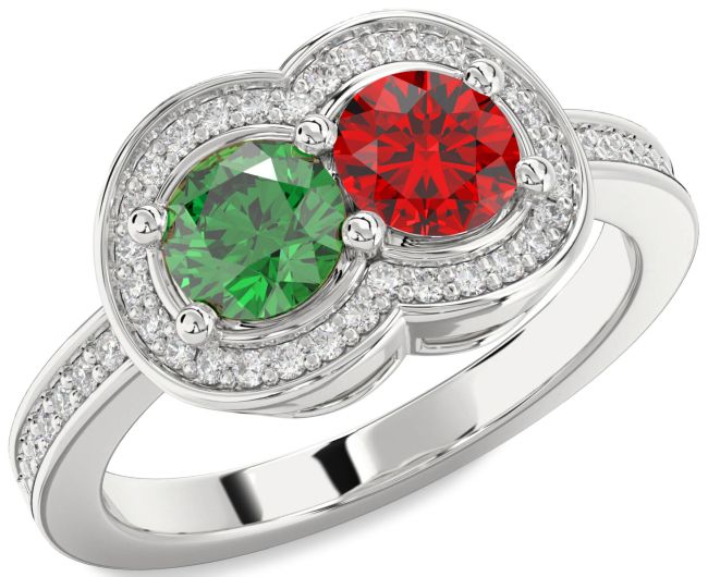 Diamond Silver Infinity Round Two Stone Promise Ring